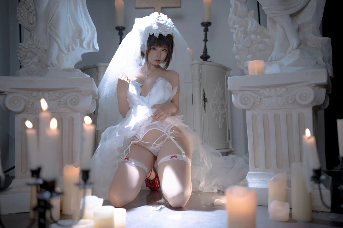 图片[7]-動漫博主蠢沫沫婚主題性感白色婚紗配白絲吊襪-黑狗绅士局